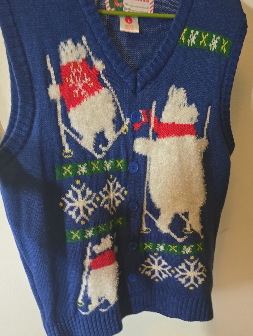Ugly Christmas Sweater Blue Knit Ski Bear Vest